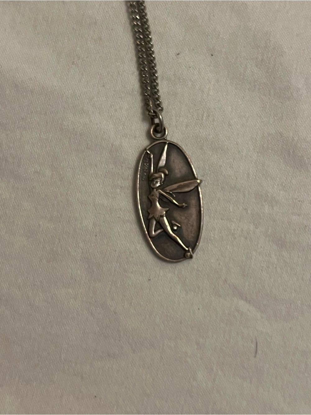 Vintage 70s Tinkerbell Disneyland Walt Disney Productions Silver Pendant & Chain